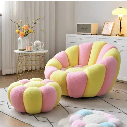 Lazy sofa that can be reclined or slept on, pumpkin sofa chair, small-sized lamb velvet fabric sofa, single sofa