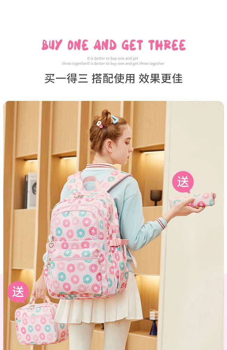 2025 New 3 Pcs Sets Student Schoolbag Girls Fashion Leisure Large Capacity Backpack Junior High School Shoulders Backpack - AIAZ