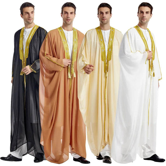 Islamic Clothing Men Robe Arabic Costumes Kaftan Muslim Man Moroccan Casual Long Dress Striped Middle East National Costume - AIAZ