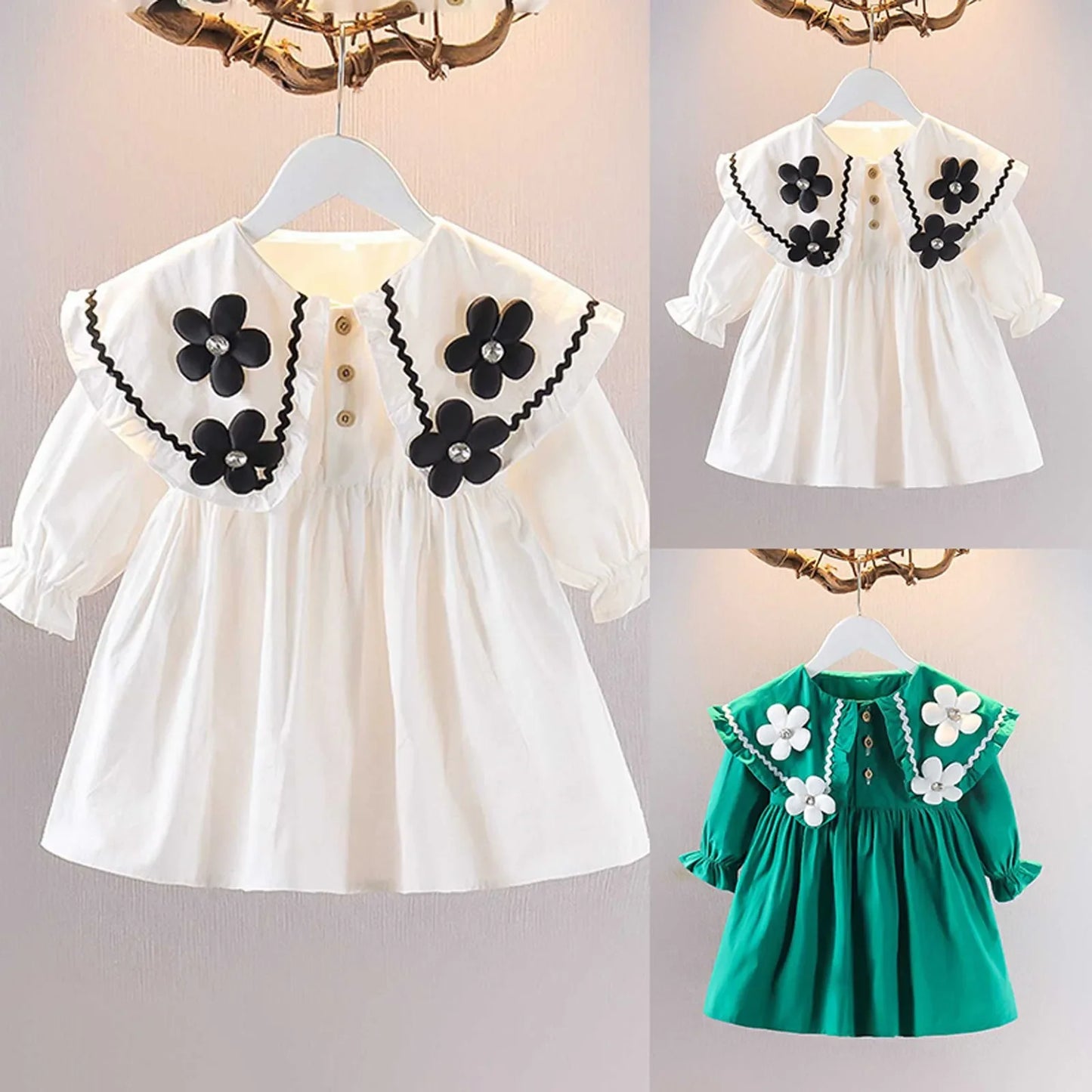 1 2 3 4Years Baby Girl Dress 2024 Spring and Autumn Foreign Children's Dress Fairy Student Bubble Sleeve Birthday Princess Dress