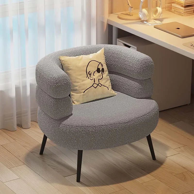 Lambswool BOBO Armchair Embracing Backrest Sofa Chair  Retro Wave Lounge Chair  Comfortable Bedroom Vanity Chair