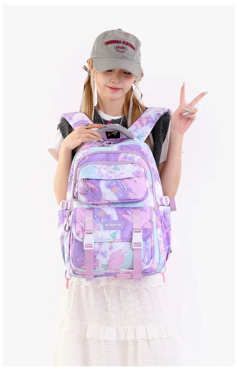 Middle School Student Backpack Children Set School Bags for Girls Kids Schoolbags Waterproof Book Bag With Lunch Bag Pencil case - AIAZ