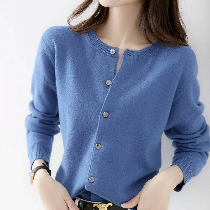 Women Cardigans Sweater O-neck Spring Autumn Knitted Cashmere Cardigans Solid Single Breasted Womens Sweaters 2022 - AIAZ