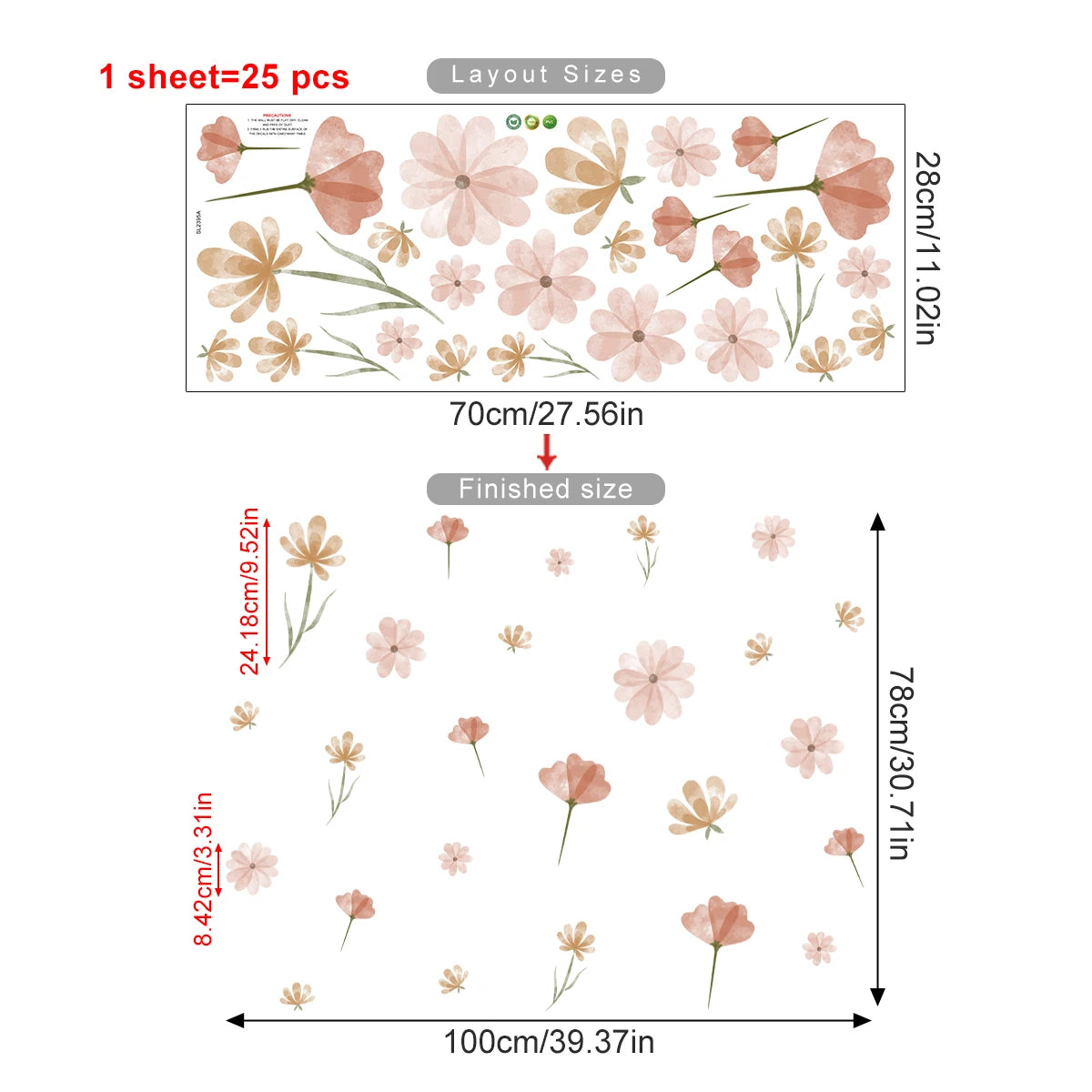 Boho Flowers Wall Stickers Child Watercolor Bedroom Living Room Home Decor Art Eco-frienly Removable Decals PVC Murals