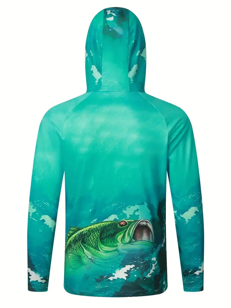 Fishing Shirt Hooded Men Fishing Clothes Outdoor Summer Mask Hoodie Sun Uv Protection Performance Jersey