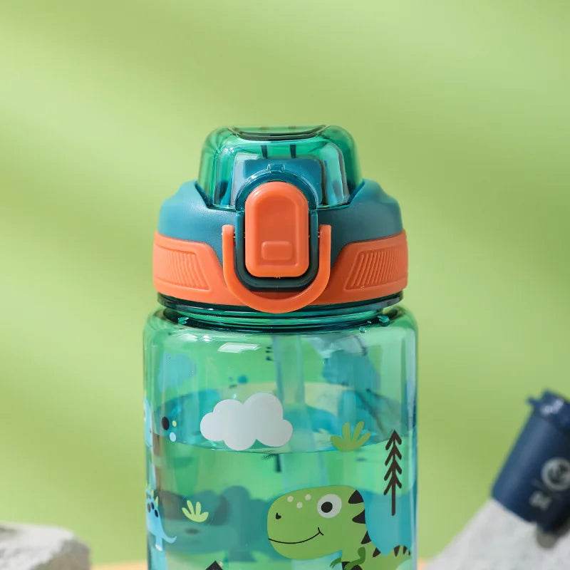 600ml Plastic Sports Water Bottles Cute Cartoon Children's Water Cup with Straw Leakproof Summer Outdoor Portable Kids Kettle - AIAZ