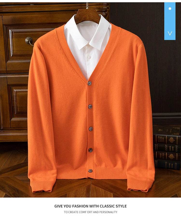 BROWON Brand Mens Sweater Cardigan Business Casual Classic V-neck Solid Color Cardigan Men Sweater Korean Fashion Mens Clothes - AIAZ
