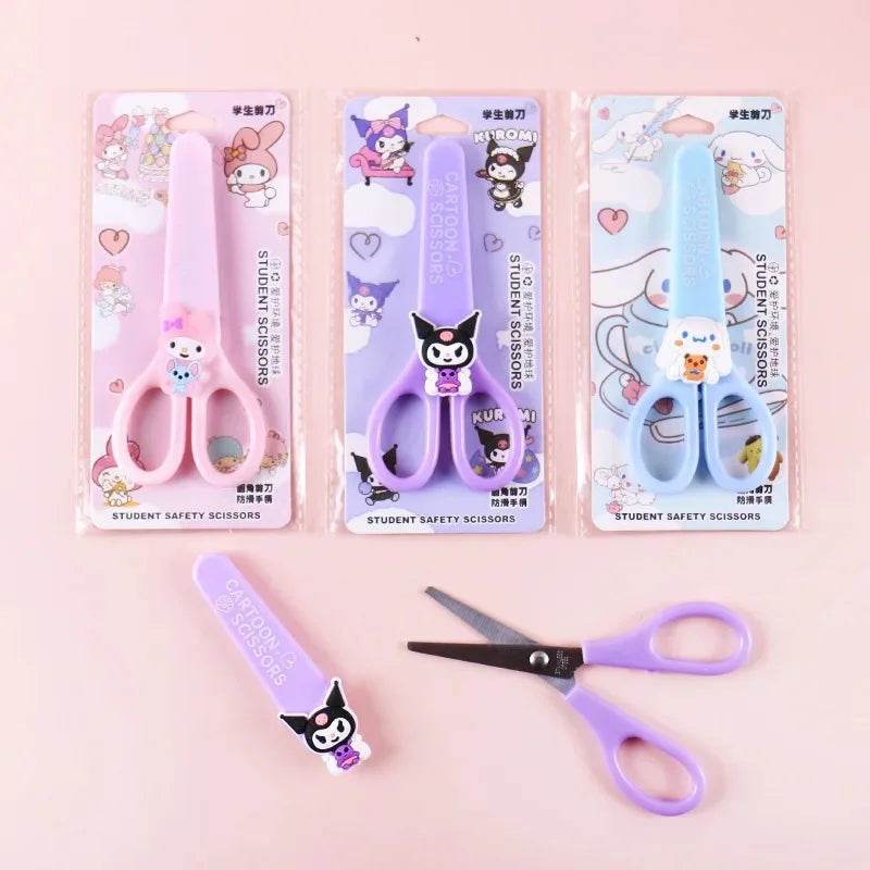 Sanrio Kuromi Cinnamoroll Melody Hand Made Scissors Kawaii Children Safety Silicone Shell Kid Stationery School Supplies Gift - AIAZ