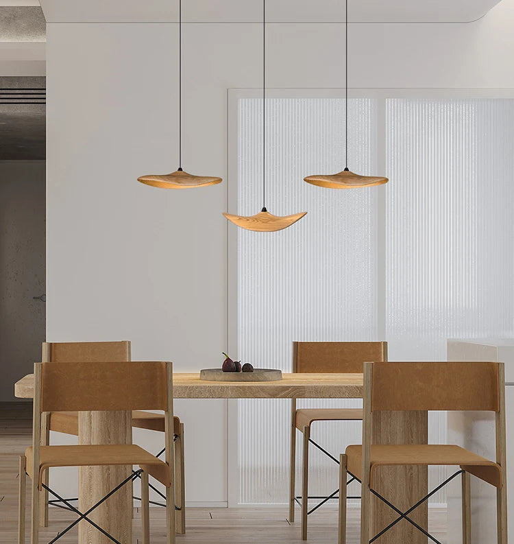Japanese Lotus Leaf Chandelier Wabi Sabi Solid Wood Lamp Living Dining Room Zen Tearoom Villa Duplex Kitchen Island Linear Light