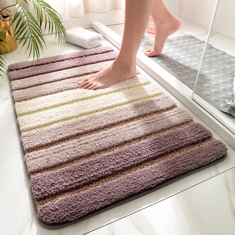 Striped Bathroom Mats Thickened Long Hair Floor Carpet Toilet Door Absorbent Bathroom Tub Mat Kitchen Rug Non-slip Foot Pad