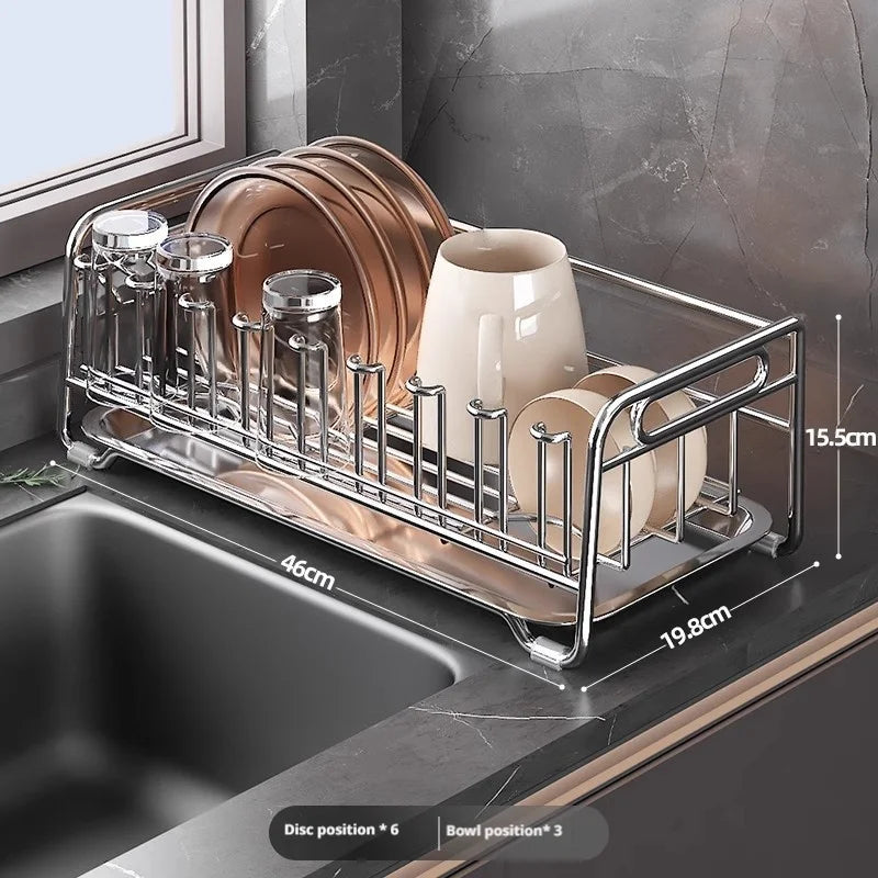 Dish Drain Rack Holder 304 Stainless Steel Bowl Drainer Tableware Cup Drying Rack Kitchen Accessories Storage Organizer Shelf