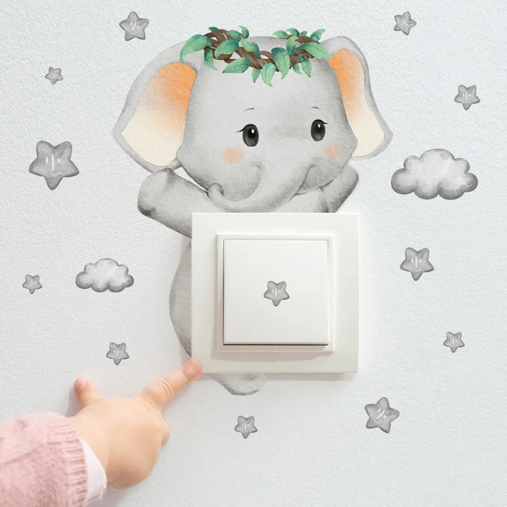 Cartoon giraffe Panda elephant switch stickers Kids Baby Bedroom decor Home decor Wallpaper Kids wall decal Room decor stickers