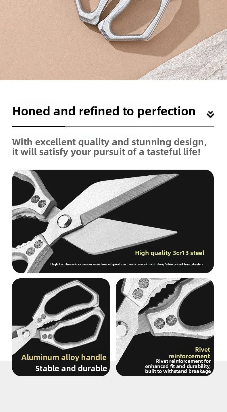 1pc Heavy-Duty Kitchen Scissors Stainless Steel Multi-Purpose Shears for Meat and Roast Cutting Household Cooking Food Scissors