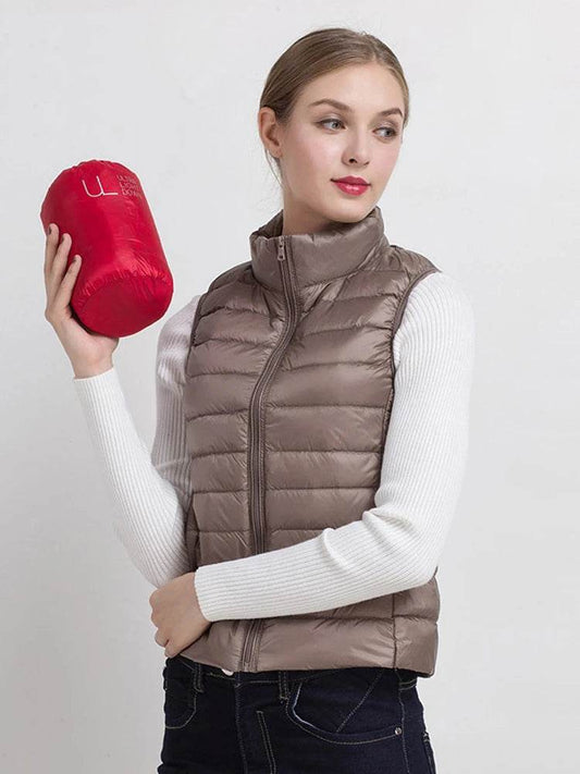 0-10℃ Women Vests Autumn Winter Ultra Light Duck Down Vest Female Slim Sleeveless Jacket Windproof Warm Puffer Waistcoat 4XL - AIAZ