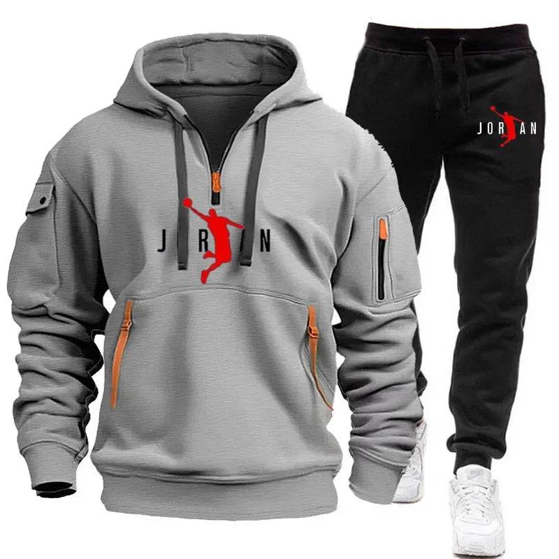 2025 Autumn and winter new trend men's blazer + Tracksuit pants Fashion casual jogging print sportswear outdoor sportswear - AIAZ