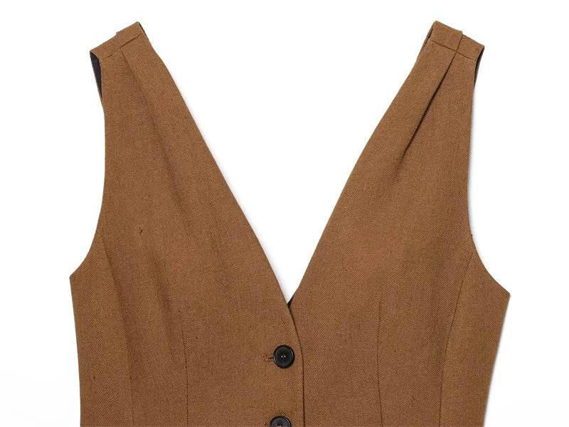 Women's Vest New Summer 2025 Solid Color Sleeveless Blend Vest Sexy V-neck Design Casual and Versatile Personality Fashion - AIAZ