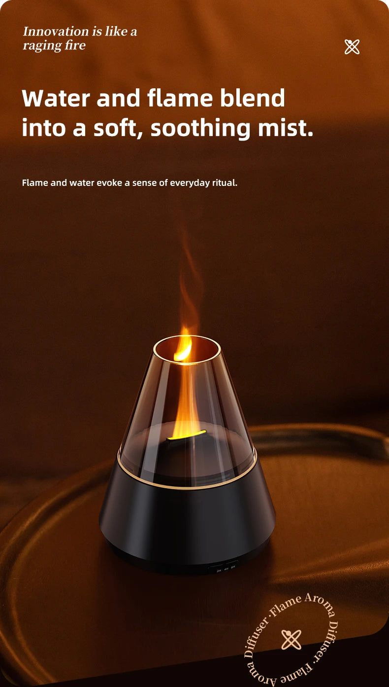 New Colorful Simulated Flame Night Light with Ultrasonic Air Humidifier 150ml Candle Flame Essential Oil Aroma Diffuser for Home