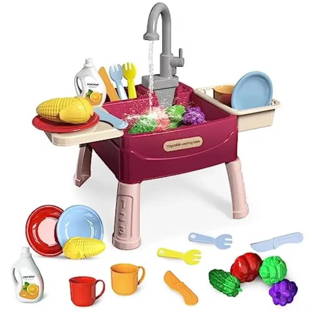 Children's Play At Home Toys Early Education Kitchen Simulation Electric Dishwashing Table Water Outlet Vegetable Washing Toys - AIAZ