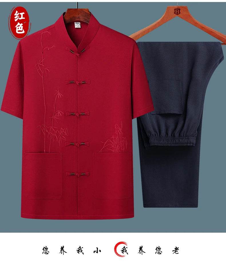 Men's sets (Shirt + trousers) 2025 summer new style men fashion shirt short sleeve shirt High quality shirts male Two Piece - AIAZ