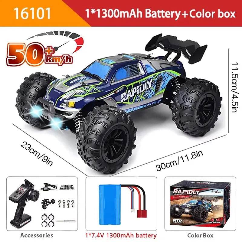 1:16 4WD RC Car 70KM/H Or 50KM/H With LED Remote Control Cars High Speed Drift Monster 4x4 Truck for Kids vs Wltoys 144001 Toys - AIAZ