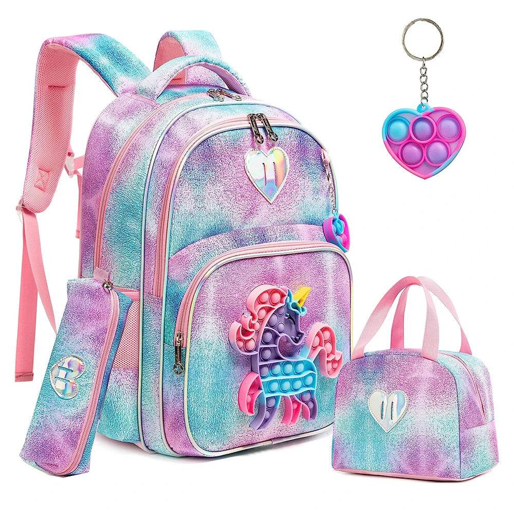 3pcs Kids Backpacks for Girls School Bag with Lunch Box Set Cute Bookbag for Primary School - AIAZ