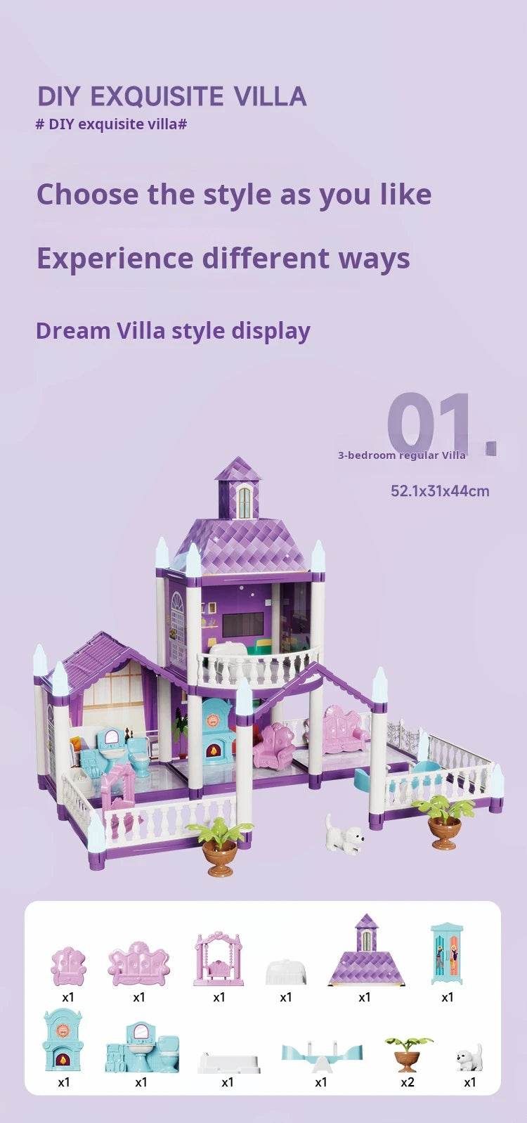 3D DIY Fantasy Princess Castle Villa Assembly Doll House Set Toys, Girls Home Toys & 3D Kids Toys - AIAZ