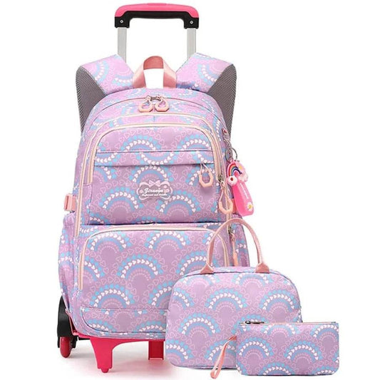 Rolling School Bags for Girls Backpack Children Waterproof School Backpacks with Wheels Middle School Trolley Luggage Back Pack - AIAZ