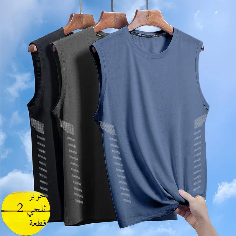 Men's Summer New Sle Qui Dry Sport Vest Loose Ice Silk Svel T-irt Fitn Training Running Baskeall American Sle