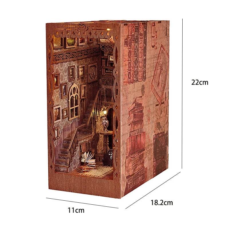 DIY Book Nook Kit Miniature Doll House With LED Light 3D Puzzle Model Building Wooden Bookshelf Bookend Toy Adults Birthday Gift - AIAZ