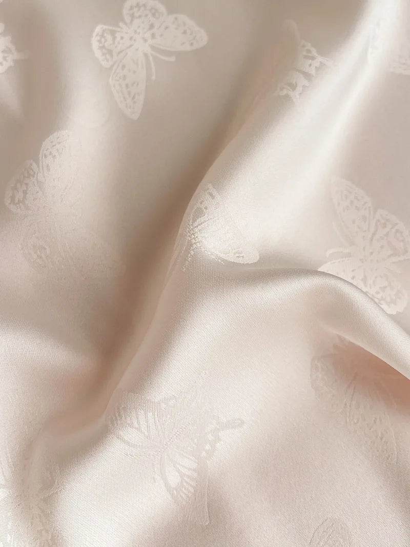 Summer Short Sleeve Pajamas Set Trouser Suits Women Sleepwear Elegant Pink Jacquard Butterfly Pyjama Pour Femme Satin Homewear - AIAZ