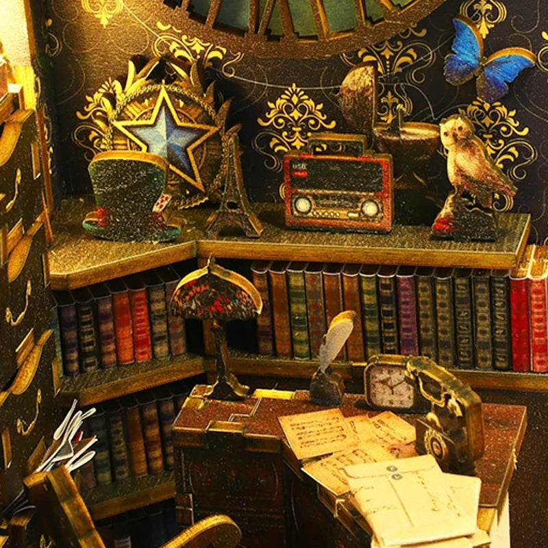 DIY Book Nook Kit Miniature Doll House With LED Light 3D Puzzle Model Building Wooden Bookshelf Bookend Toy Adults Birthday Gift - AIAZ
