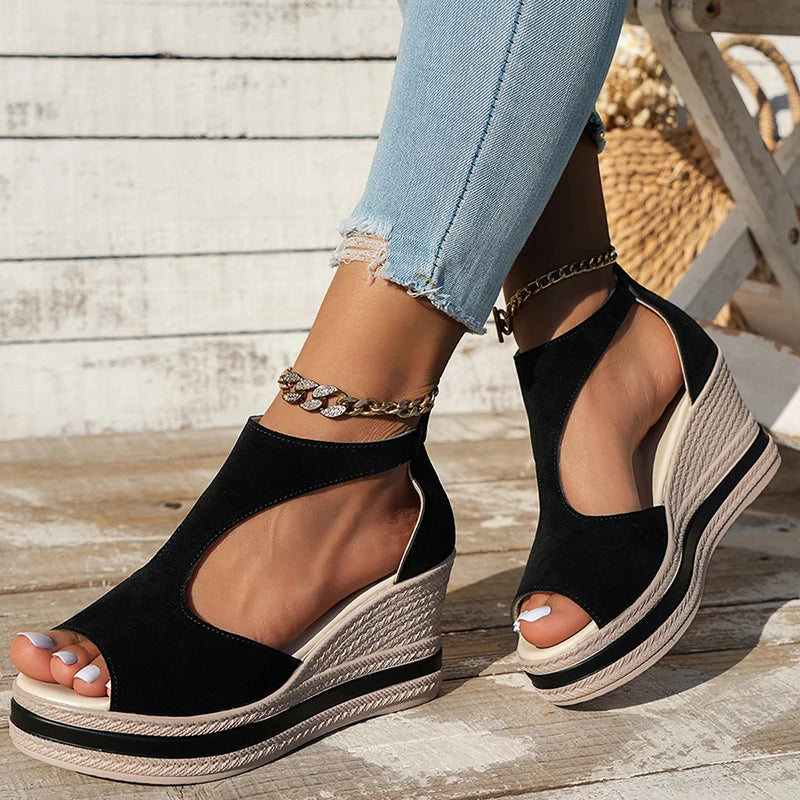 Summer Cover Heel Platform Sandals Women Fashion T-Strap Wedge Heel Sandal Female New Style Outwear High Heel Sandalias Mujer