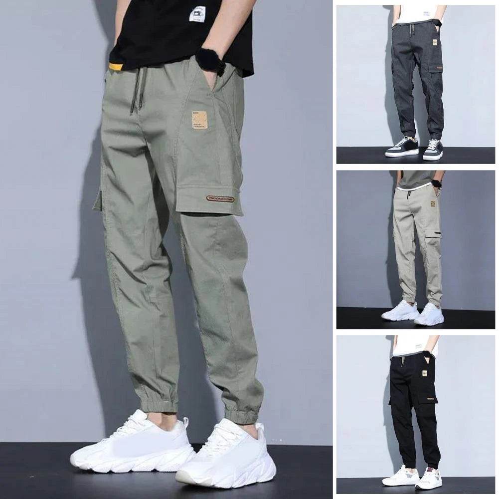 Men Pants Soft Fabric Multi Pockets Elastic Waist Spring Summer Cargo Pants Wear-resistant Jogger Trousers Simple Clothes - AIAZ