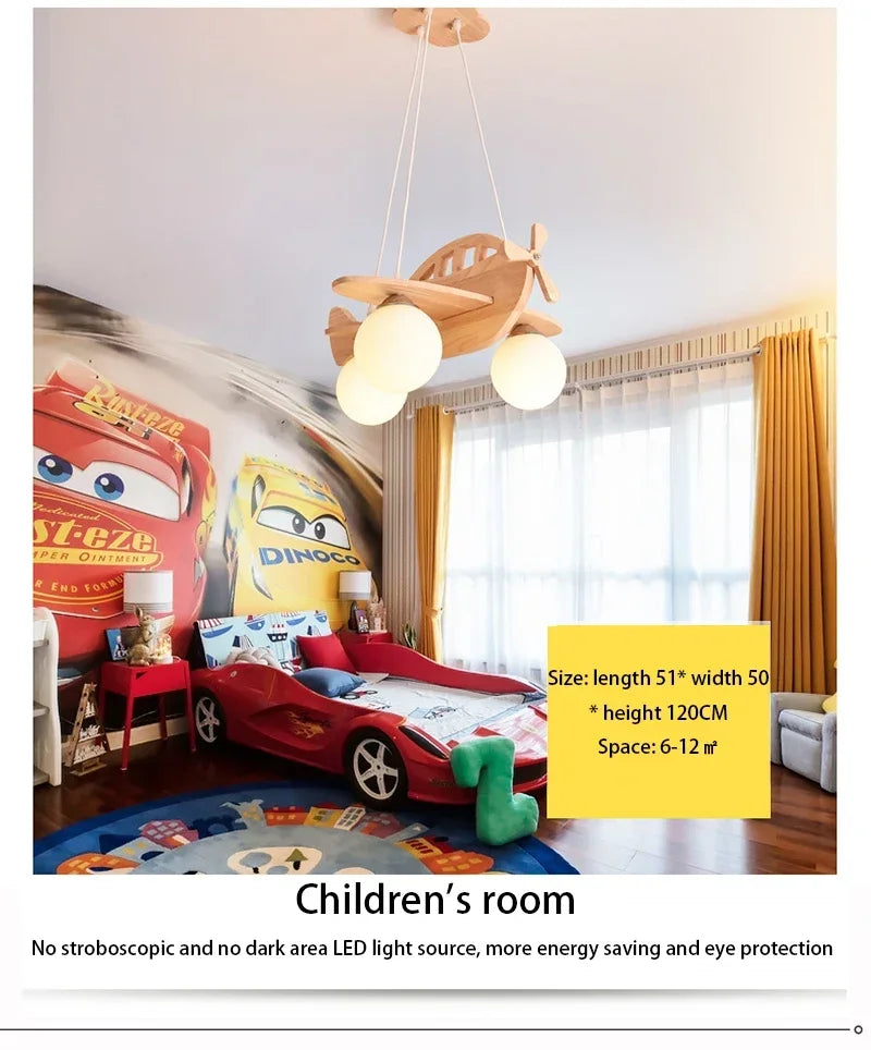 Wooden Handmade Aircraft Hanging Pendant Lights For Bedroom Children Room Decor Suspension Lamps Excluding Light Bulbs