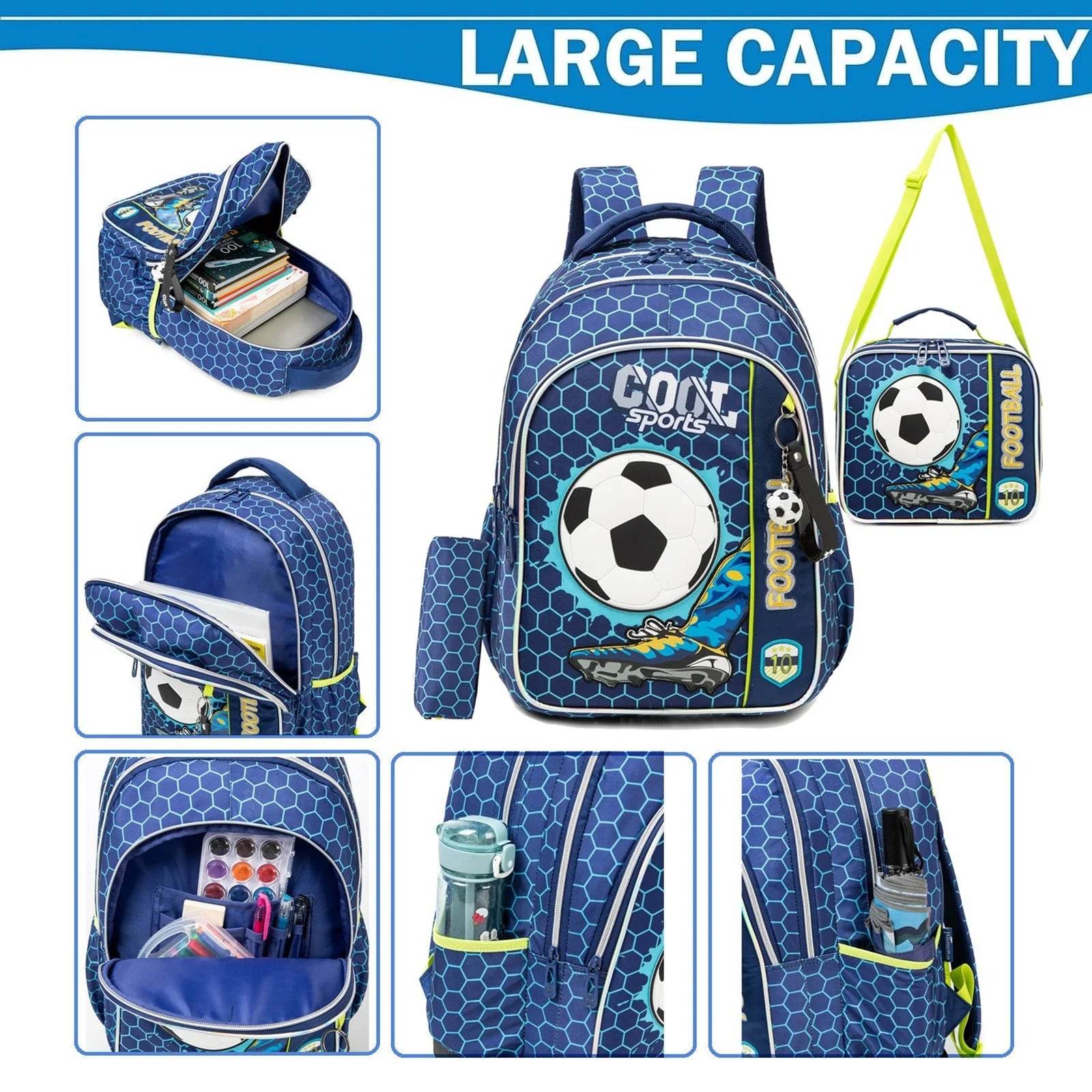 3PCS Boys School Backpack Set with Lunch Bag and Pen Case Durable Elementary Kids Bookbag Lightweight Mochila Back to School Bag - AIAZ