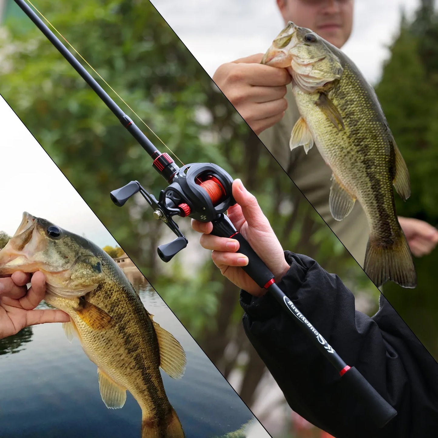 Sougayilang Fishing Rod Reel Combo 1.8~2.1m Carbon Fiber Casting Rod and 7.2:1 Gear Ratio Baitcasting Ree Max Drag 10kg for Bass