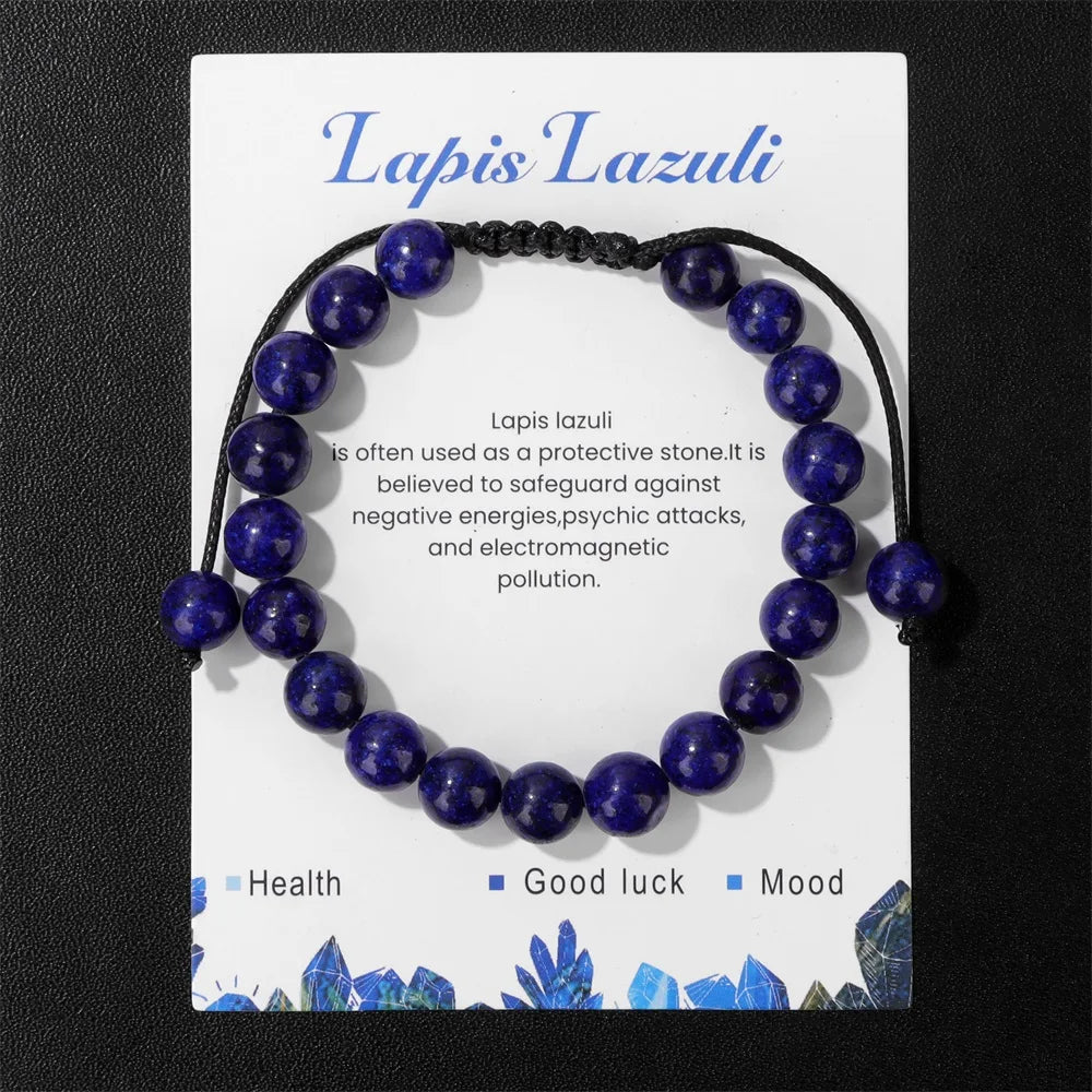 New Natural Stone Amethysts Bracelet with Card 8mm Pink Quartz Fluorite Beads Bracelet Adjustable for Women Men Couple Jewelry