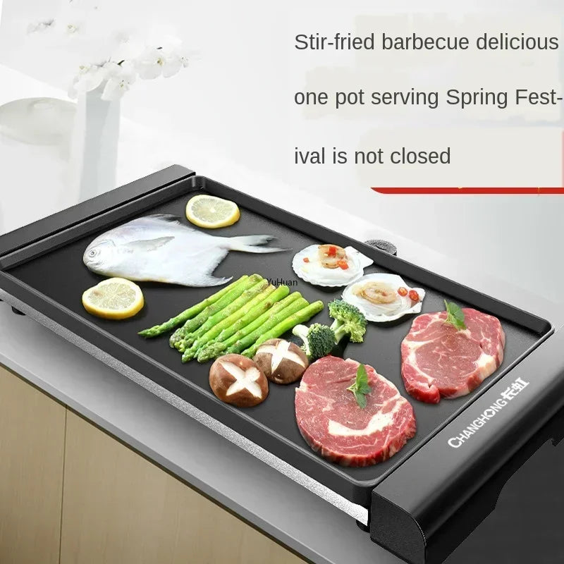 220V Korean Style Non-Stick Electric Grill Pan for Smokeless BBQ, Hotpot and Griddle Cooking at Home A