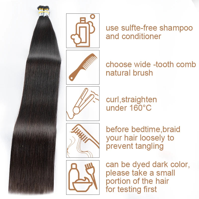 100% Human Hair Straight I Tip Hair Extensions Natural Real Human Fusion Hair Extensions Keratin Capsule Brown 613 Blonde Color