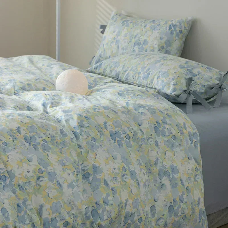 100% Cotton Bedding Set Flower Style Duvet Cover with Pillow Case Single Bedding Set Skincare Sheet Set