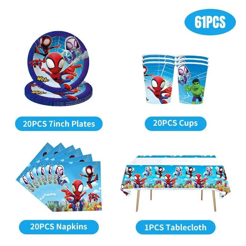 Spidey And His Amazing Friends Birthday Decoration Party Supplies Paper Cups Plates Napkins Tableware Tablecloth Kids Balloons - AIAZ