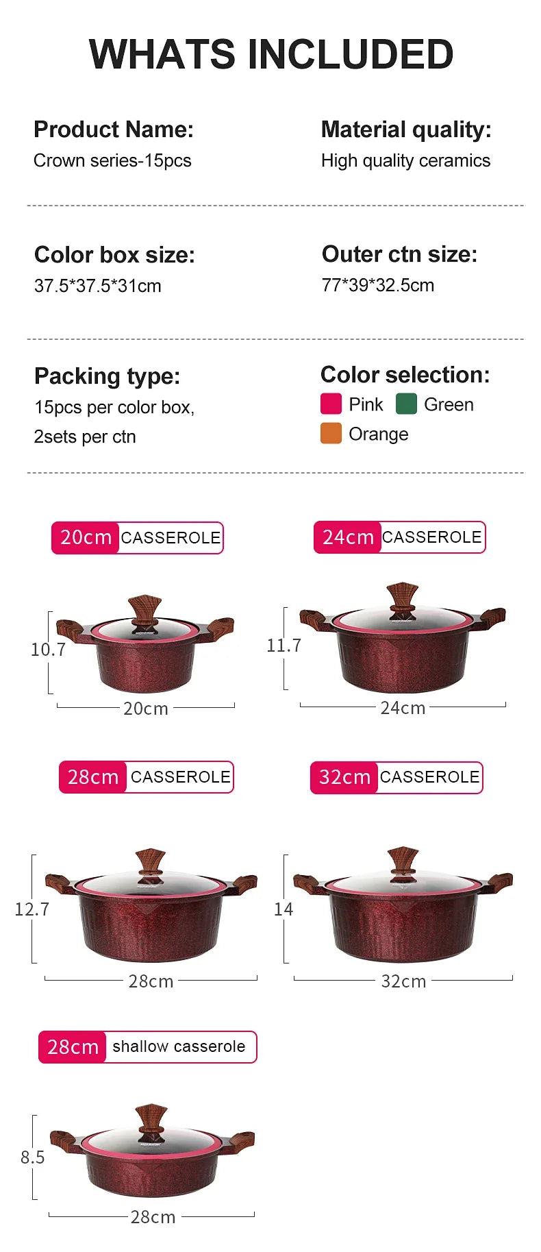 Donnor Ceramic Non Stick Pans Ceramic Casserole Stockpot Set with Lid Procook Stock Pot 15pcs Cookware for Braising