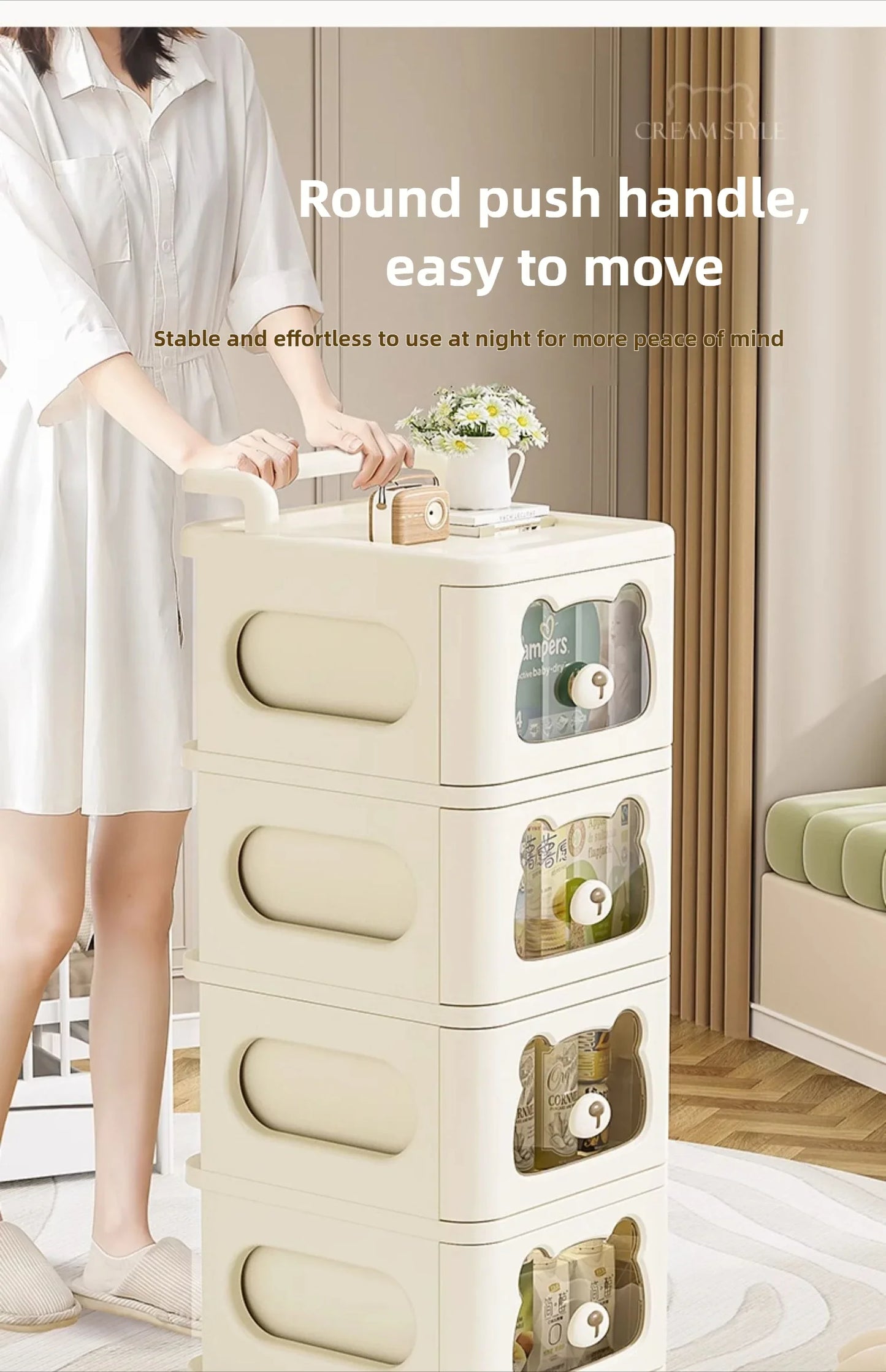 Household handcart baby snack toy storage rack, multi-layer drawer style storage rack, movable storage cabinet