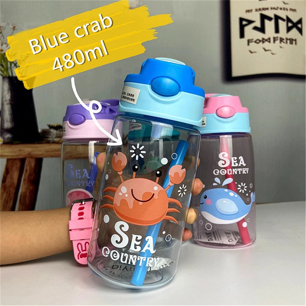480ML Kids Water Cup Creative Cartoon Baby Feeding Cups With Straws Leakproof Water Bottles Outdoor Portable Children's Cups