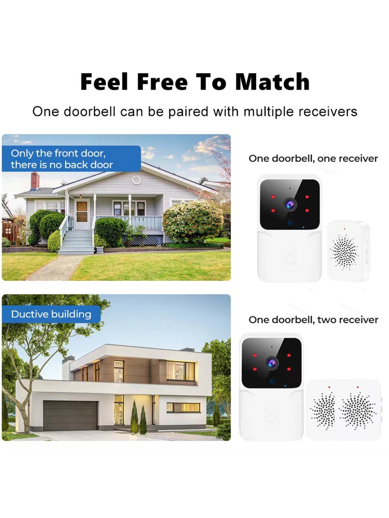 Doorbell video low power WIFI link, rechargeable model doorbell night vision HD intelligent security 1 drag 1 home intercom