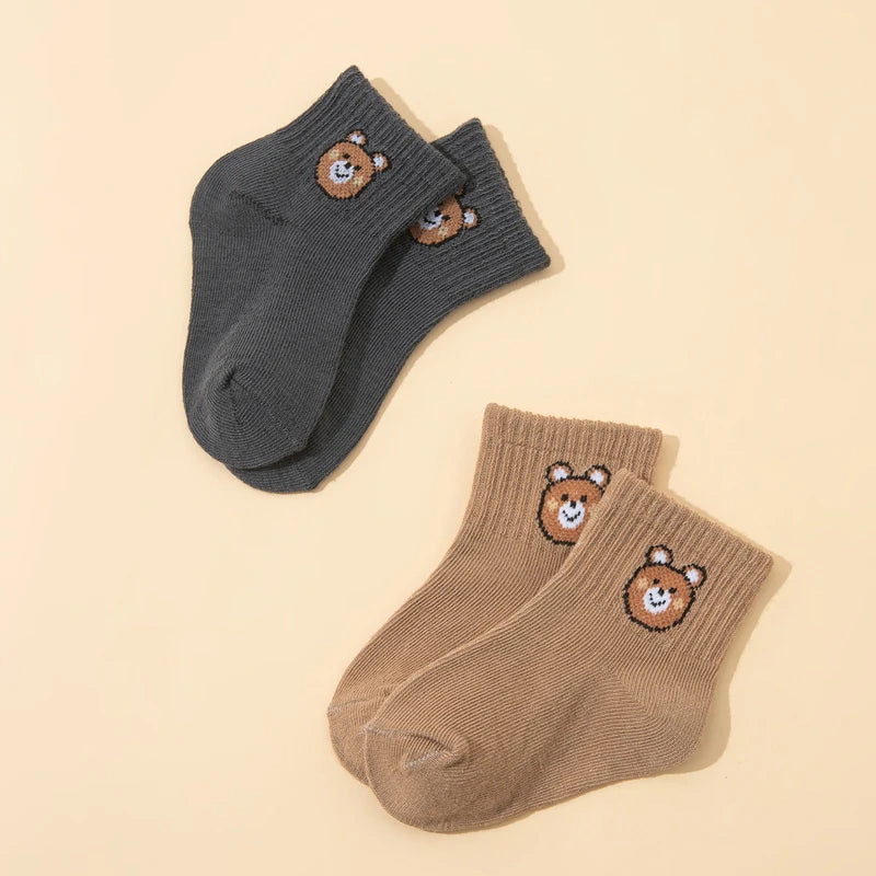 10 pairs  cute little bear casual short elastic mid-calf socks, baby socks, boys' socks, girls' socks, children's socks