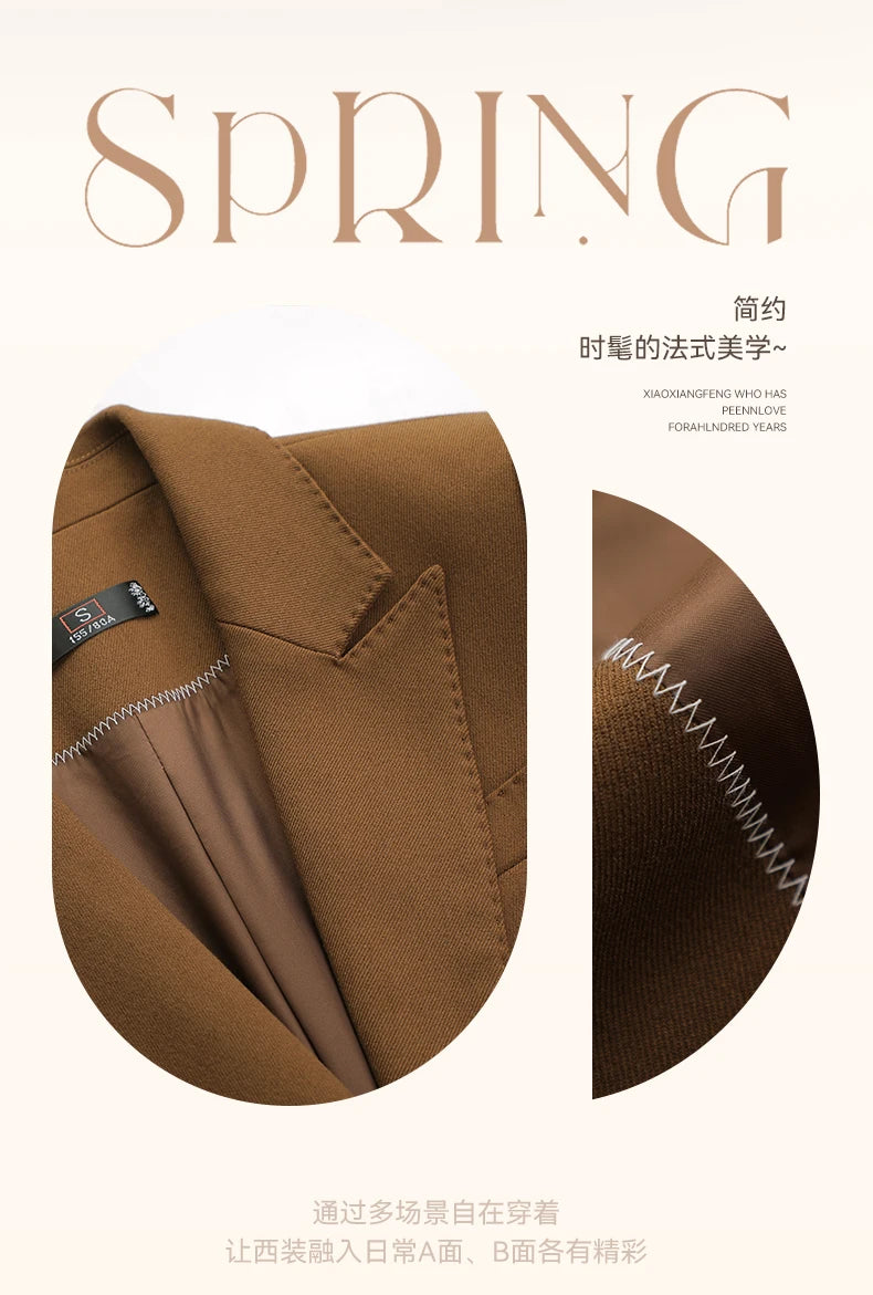 NAVIU High End Pant Suit Brown Solid Office Ladies Female Business Work Wear 2 Piece Set Formal Blazer Jacket And Trouser