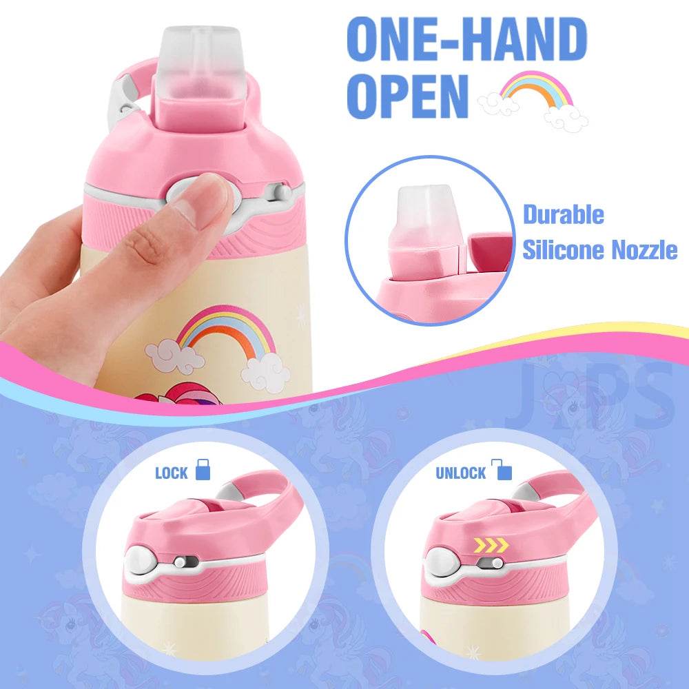 400ML Kids Water Bottle Cartoon Animal Children's Cup With Straw Stainless Steel Vacuum Flacks Thermos Bottle Thermal Mug Cups - AIAZ