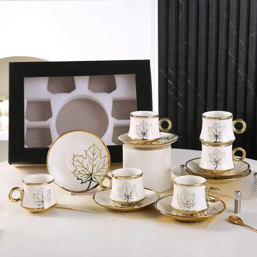Fashionable European style ceramic coffee cup gold-plated 12 cup dish ceramic cup coffee cup 24 piece set gift box