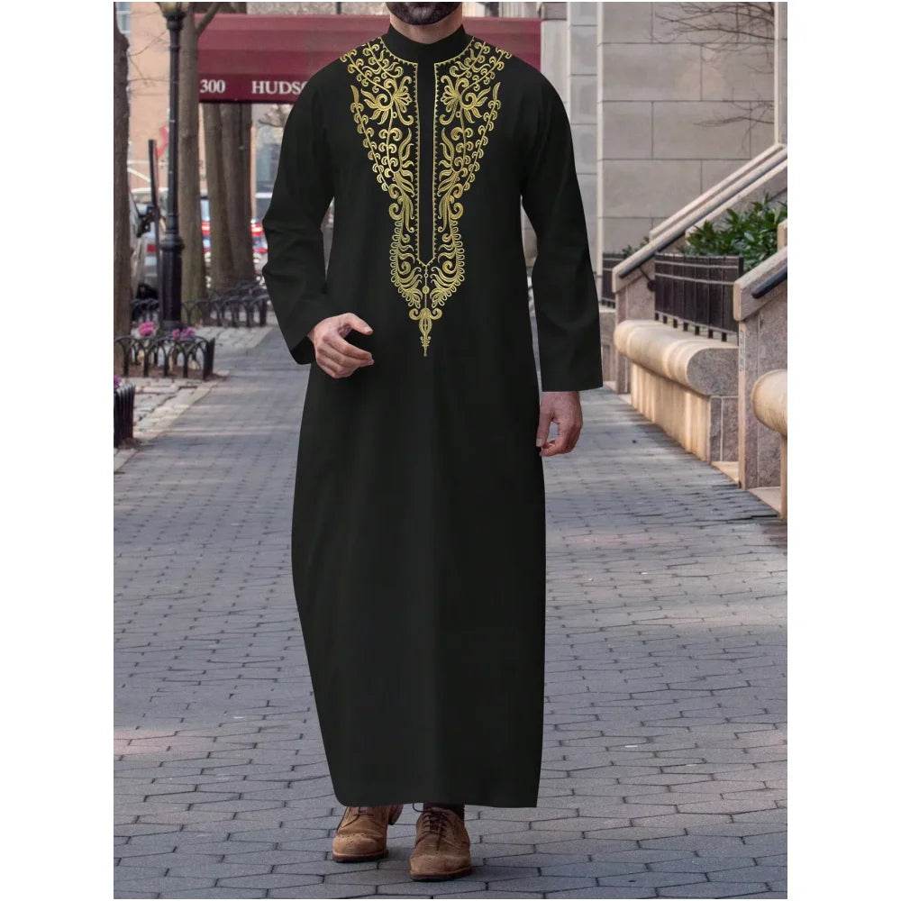 Muslim traditional men's robe, elegant and luxurious embroidered robe, casual festival Islamic men's robe - AIAZ